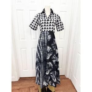 Studio 189 Womens Black & White Hand-Batik Mixed Print Cotton Shirt Dress Small